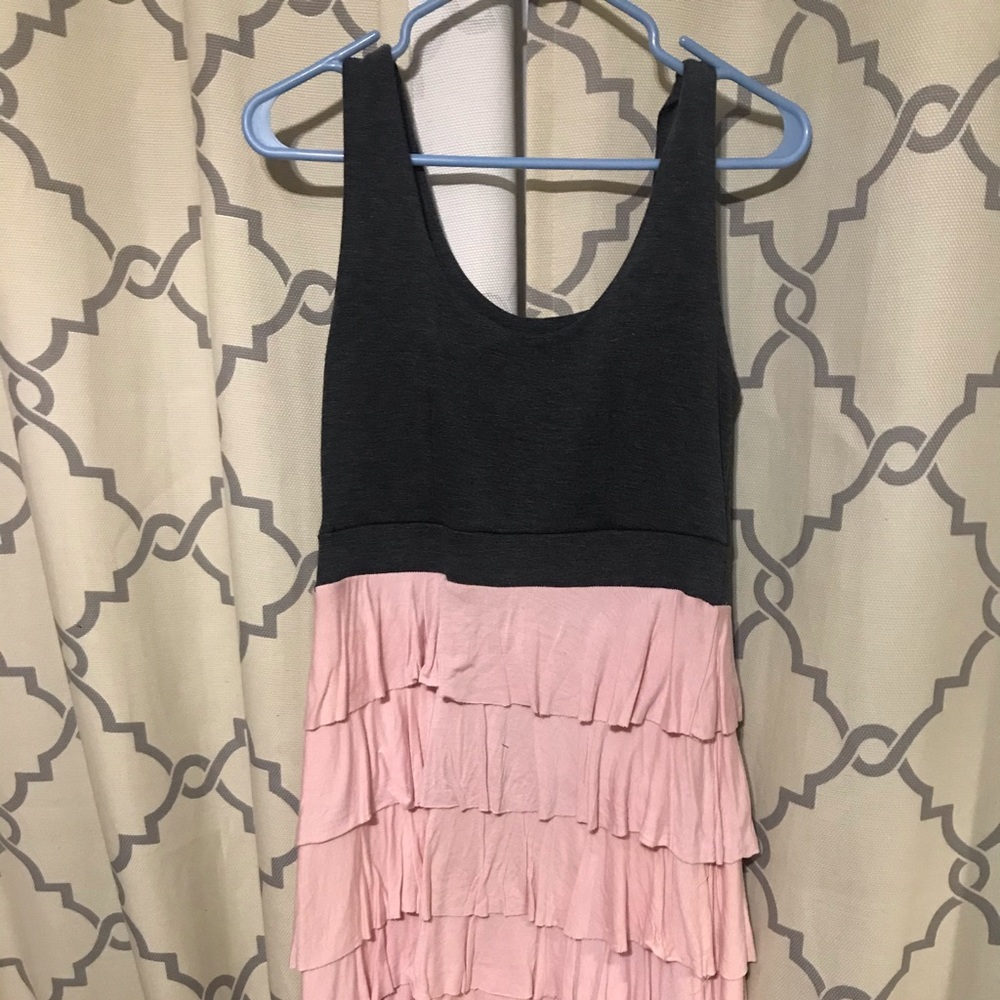 Gray and pink ruffle tiered dress